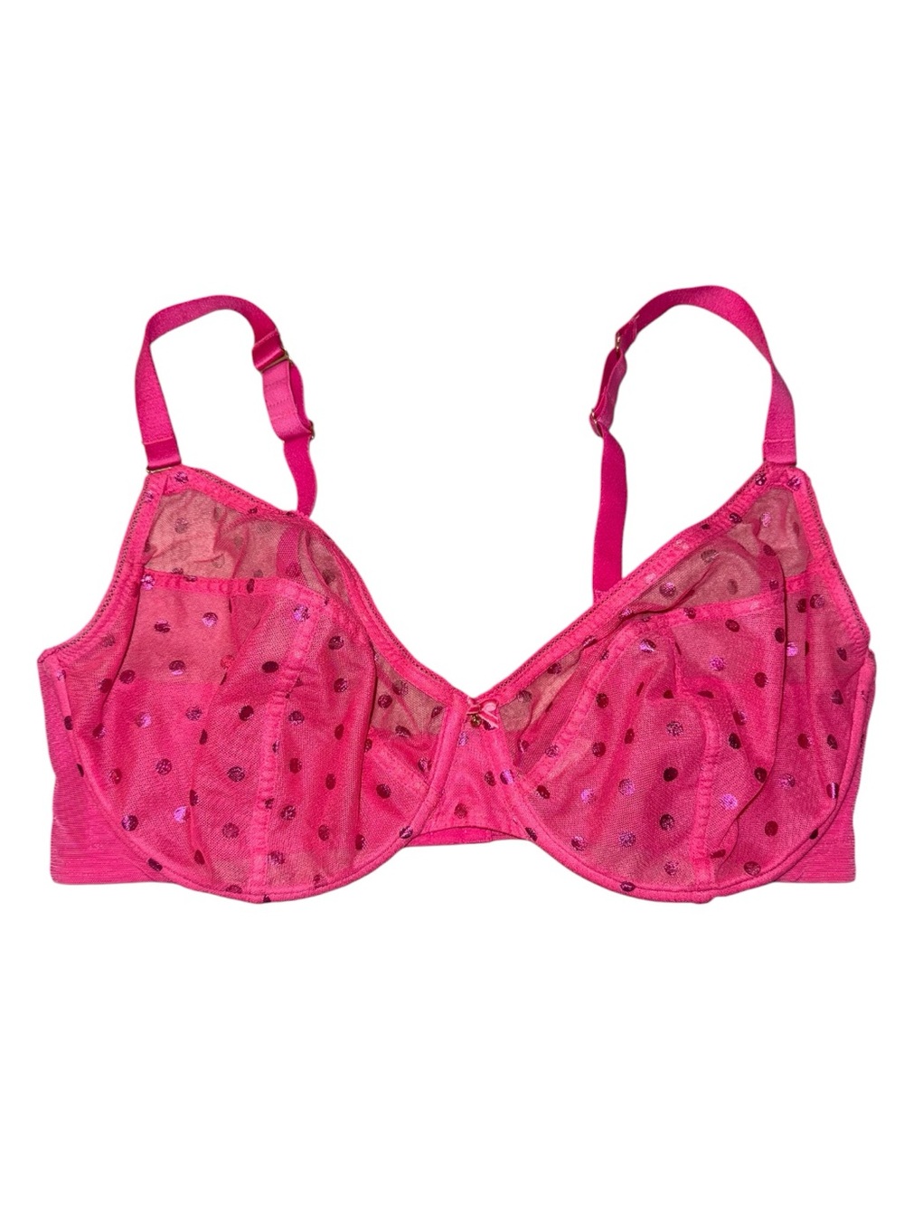 Cacique Hot Pink Sheer Polka Dot Underwire Bra